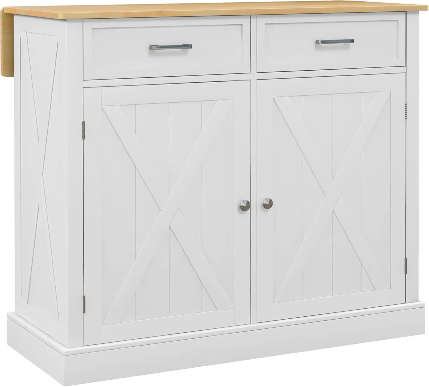 Rolling Kitchen Island with Drop Leaf Wood Breakfast Bar, Farmhouse Kitchen Cart with 2 Drawers, Adjustable Shelves