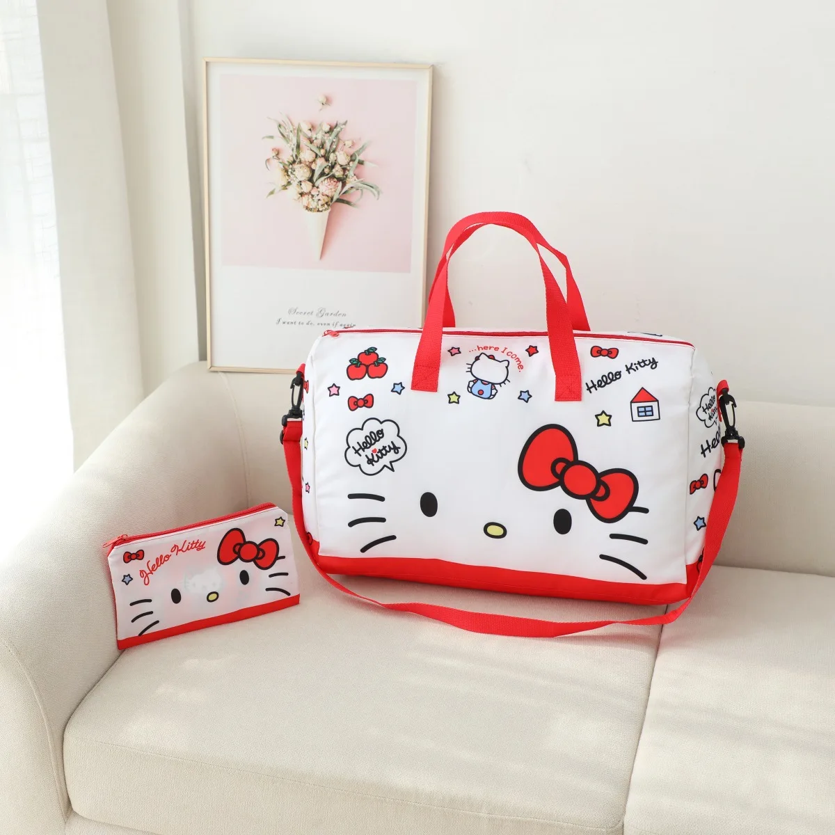

2026 Sanrio Large Capacity Luggage Bag Kuromi Hello Kitty My Melody Cinnamoroll Portable Foldable Travel Bag Cute Big