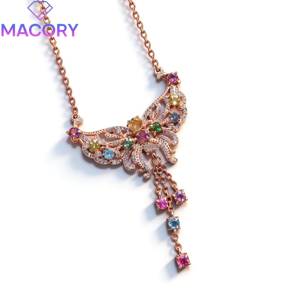 

Lady's natural candy-colored tourmaline necklace made of 925 sterling silver Elegant and charming Comes with a certificate