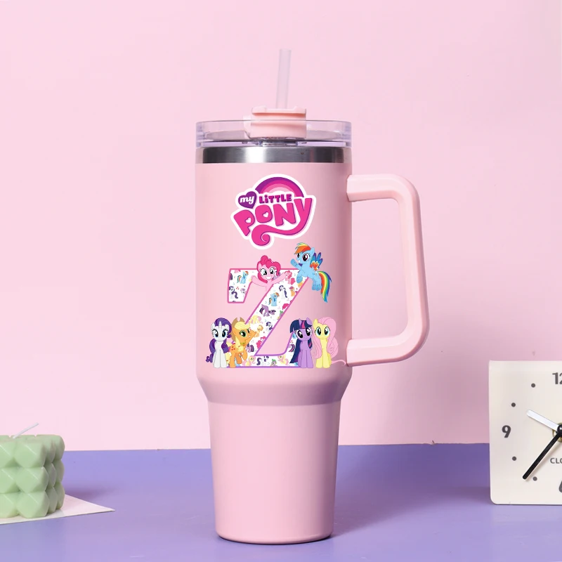 Termo My Little Ponys para niñas, botella de agua con letras de unicornio de Anime A-Z, taza de vacío de gran capacidad para invierno, regalo de cumpleaños para niños