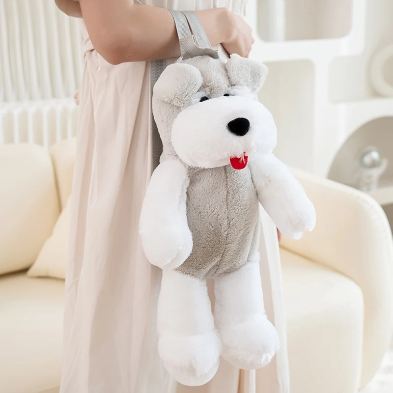 Schnauzer กระเป๋าเป้สะพายหลังสำหรับสุนัขน่ารักแฟชั่นตุ๊กตา plushie กระเป๋าขนสัตว์กระเป๋าเด็กกระเป๋าเป้สะพายหลังกระเป๋าสะพายไหล่ของขวัญสำหรับแฟนสาว