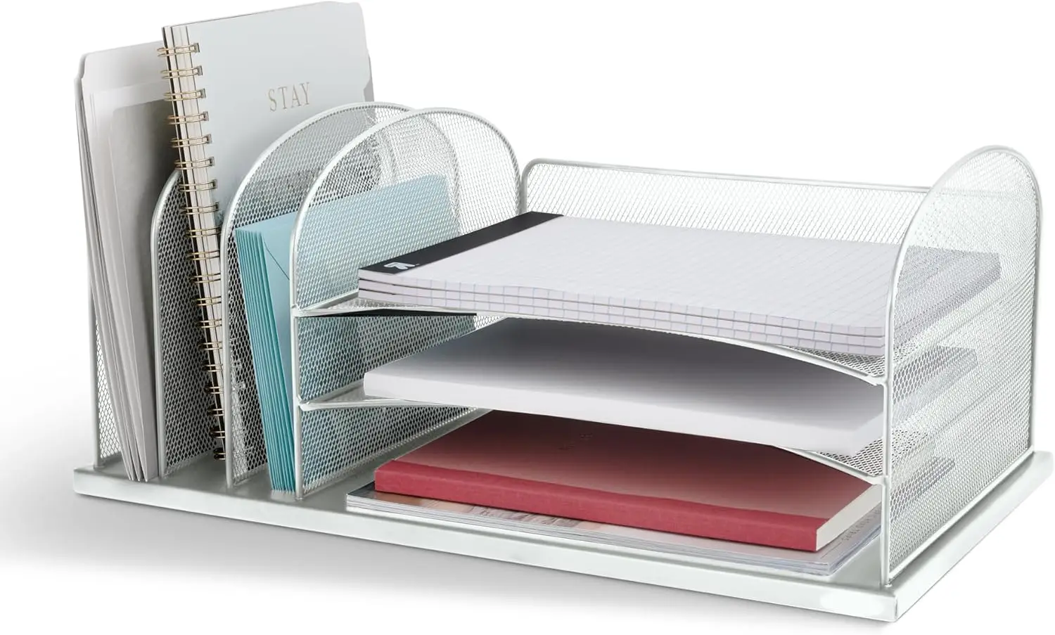 

Desktop Organizer with 3 Horizontal and 3 Upright Trays, Durable Steel Construction, Efficient Office Storage