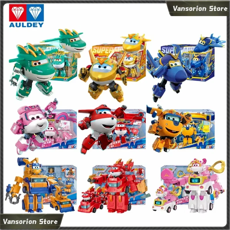 AULDEY Super Wings Robot Transform Toy Jett Career Theme Transformable Action Figure Donnie Dizzy Mecha Playset Gifts