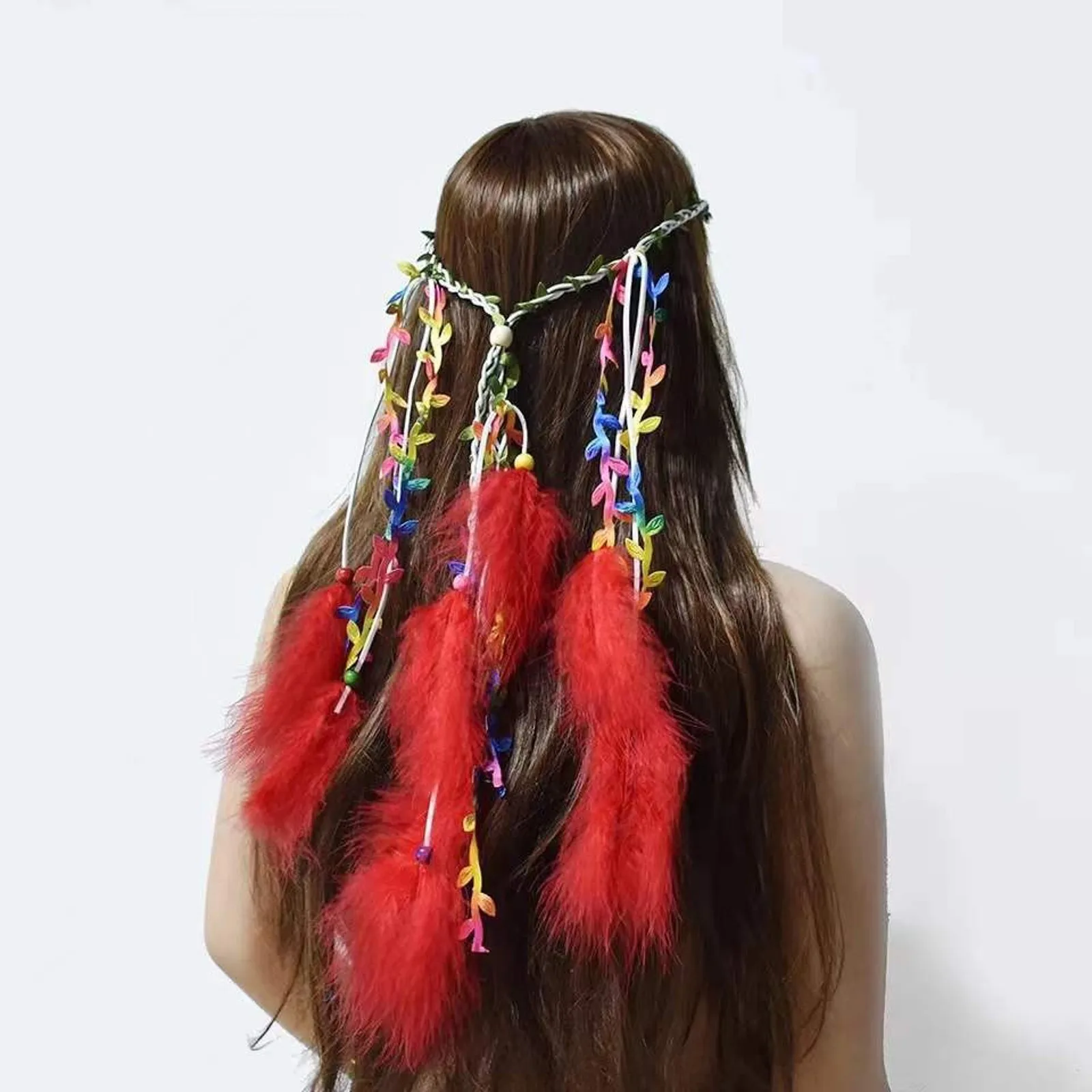 New Fashion Boho Colorful Feather Hair Clip for Women Indian Hippie Headpieces Feather Hair Rope Carnival Festival Headwear