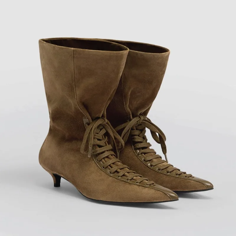 

Модные женские ботильоны с острым носком из замши на толстом каблуке, женские сапоги-наездницы, высококачественная удобная женская обувь, Botas Mujer