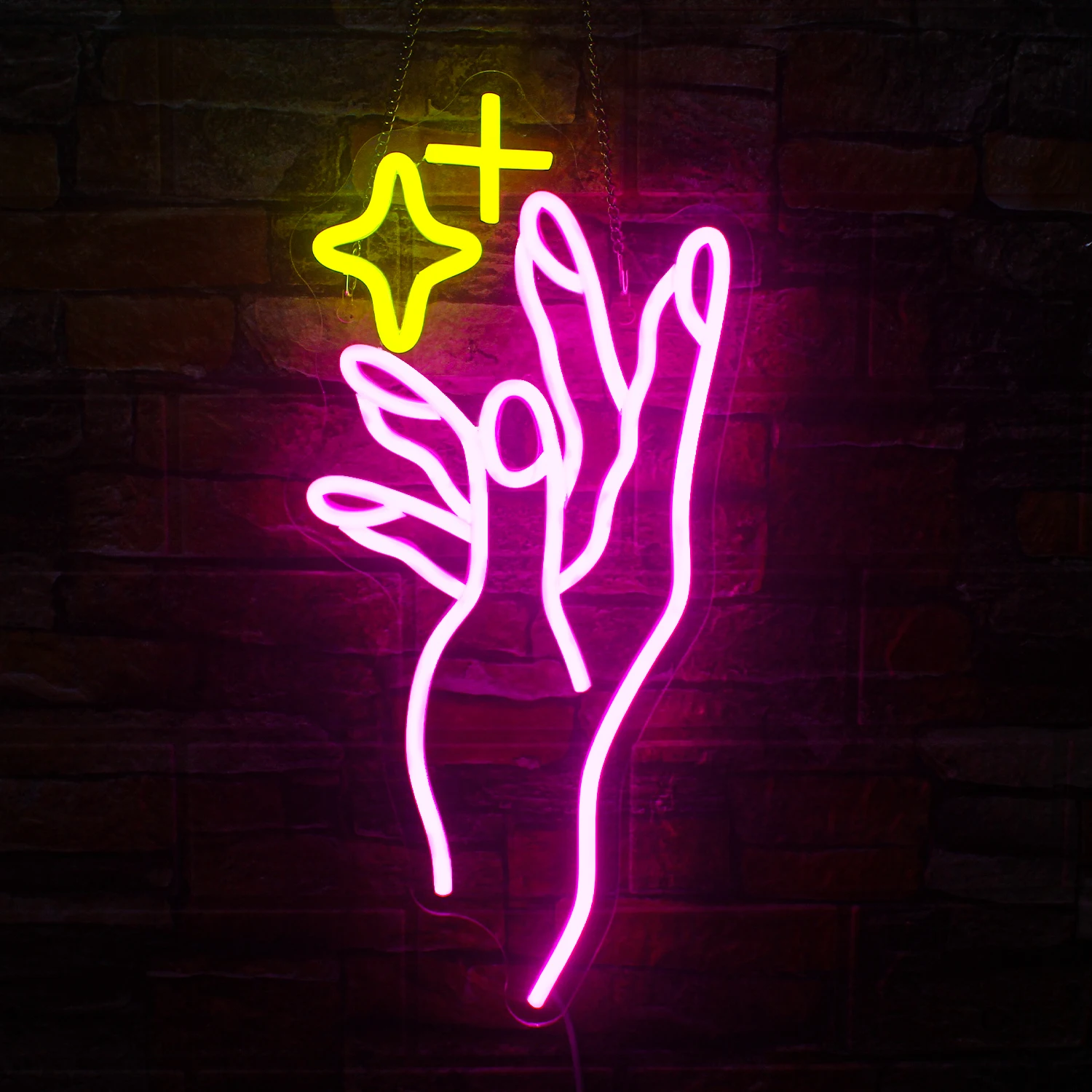 

Hand Star Neon Sign Dimmable Yellow Star Finger Neon Lights Led Signs for Bedroom Girls Room Nail Salon Beauty Room Party Decor