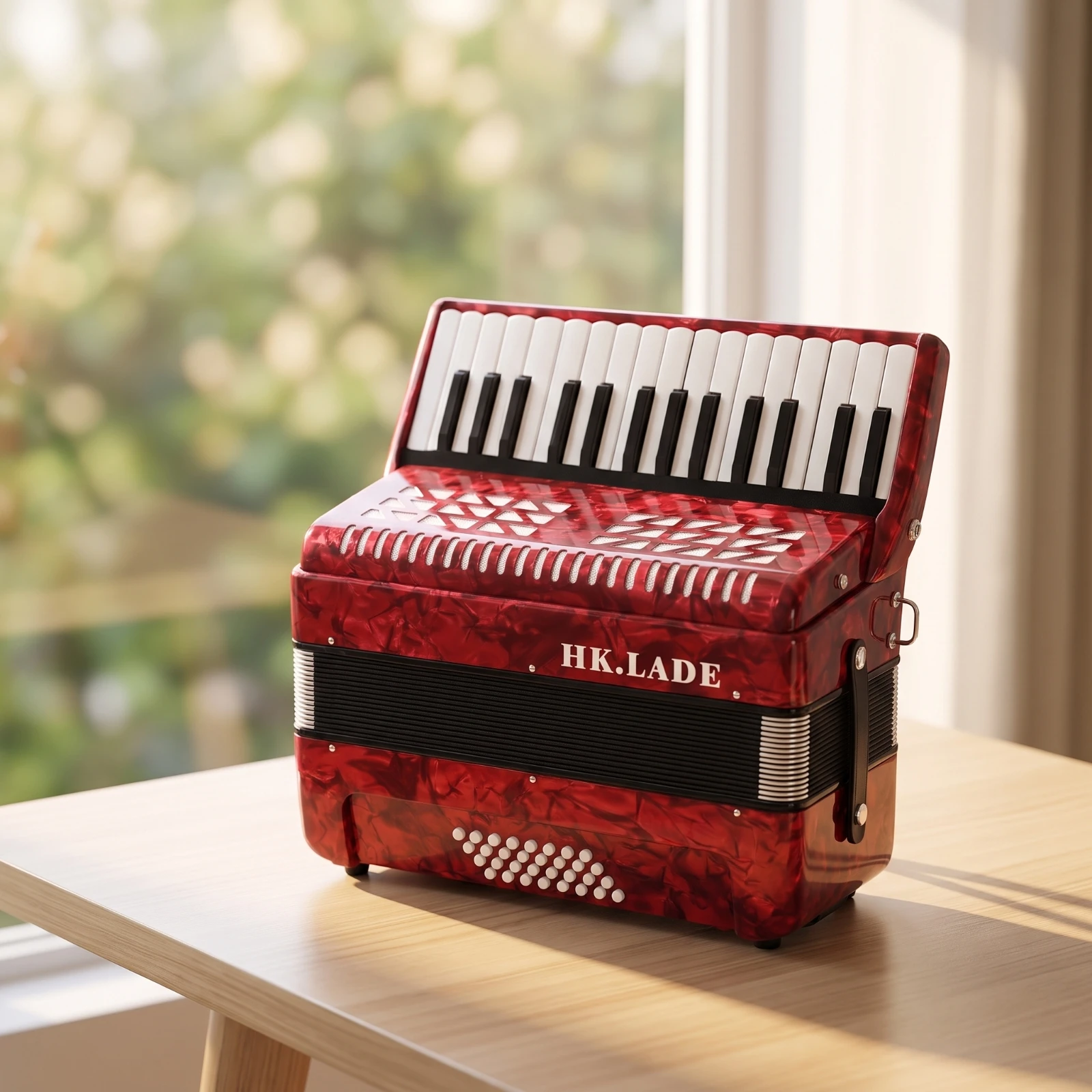 Piano Accordion Wooden Keyboard Accordion Instrument Portable Comfortable for Beginners, Music Lessons, Rehearsals