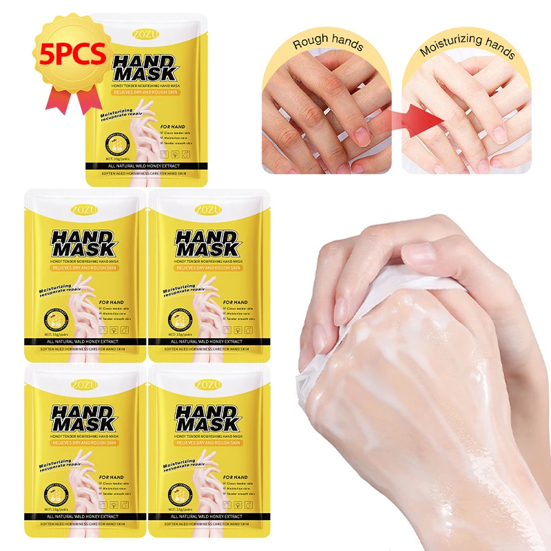 Masque pour les mains au miel, hydratant, blanchissant, expansif, nourrissant, anti-déformable, doux, lissant, raffermissant, soins pour la peau, 5 paires