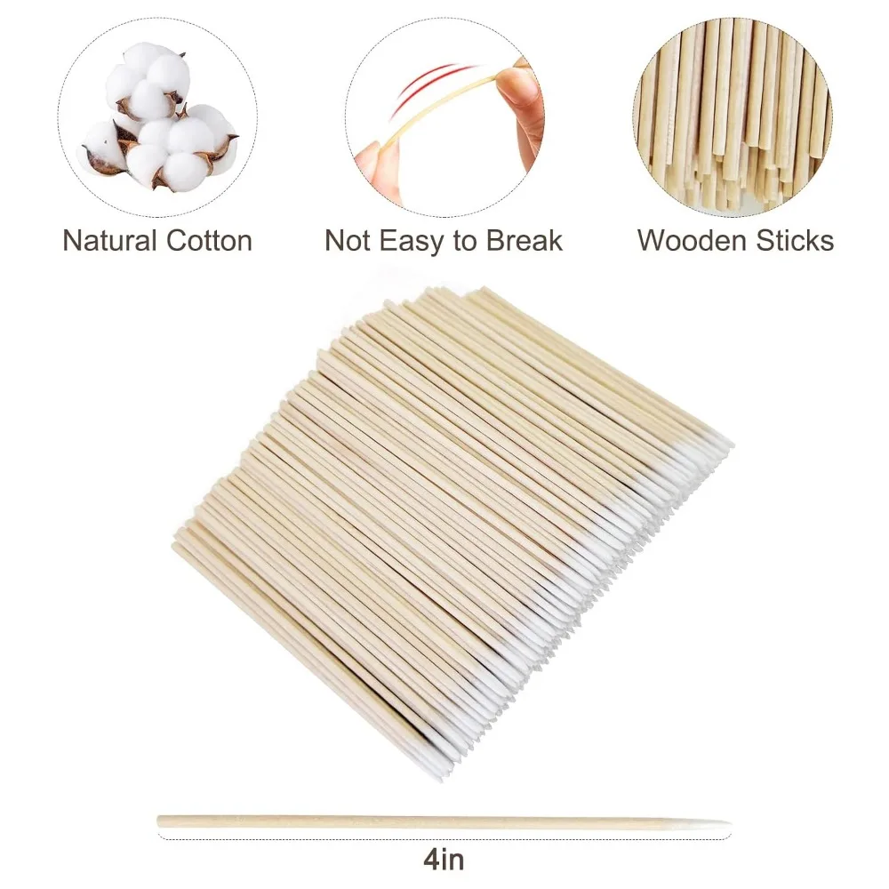 200 Count 4 Inch Cotton Swabs with Wood Sticks for Nail Care and Polish Application view 3