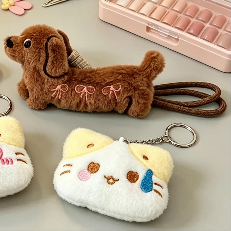 Cute Cartoon Plush Cat Keychain Kawaii Key Chain For Women Girls Backpack Pendant Charms Jewelry Key Accessories Children Gifts