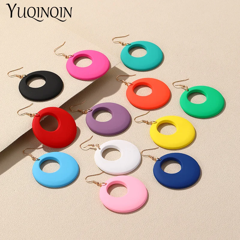 New Trendy Big Acrylic Resin Dangle Earrings For Women Long Geometric Round Hanging Drop Earring for Grils Travel Korean Jewelry