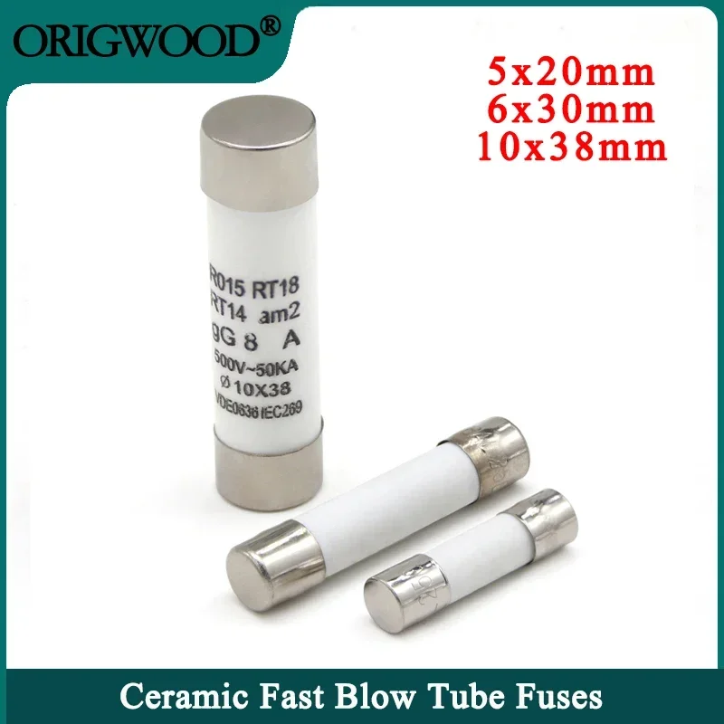 

10~100pcs Carton,Ceramic Fuse Tube 0.5 1 2 3 4 5 6 8 10 15 16 20 32A Fuse 5x20mm 6x30mm 10x38mm 250/500V Fast Blow Fuses Tube