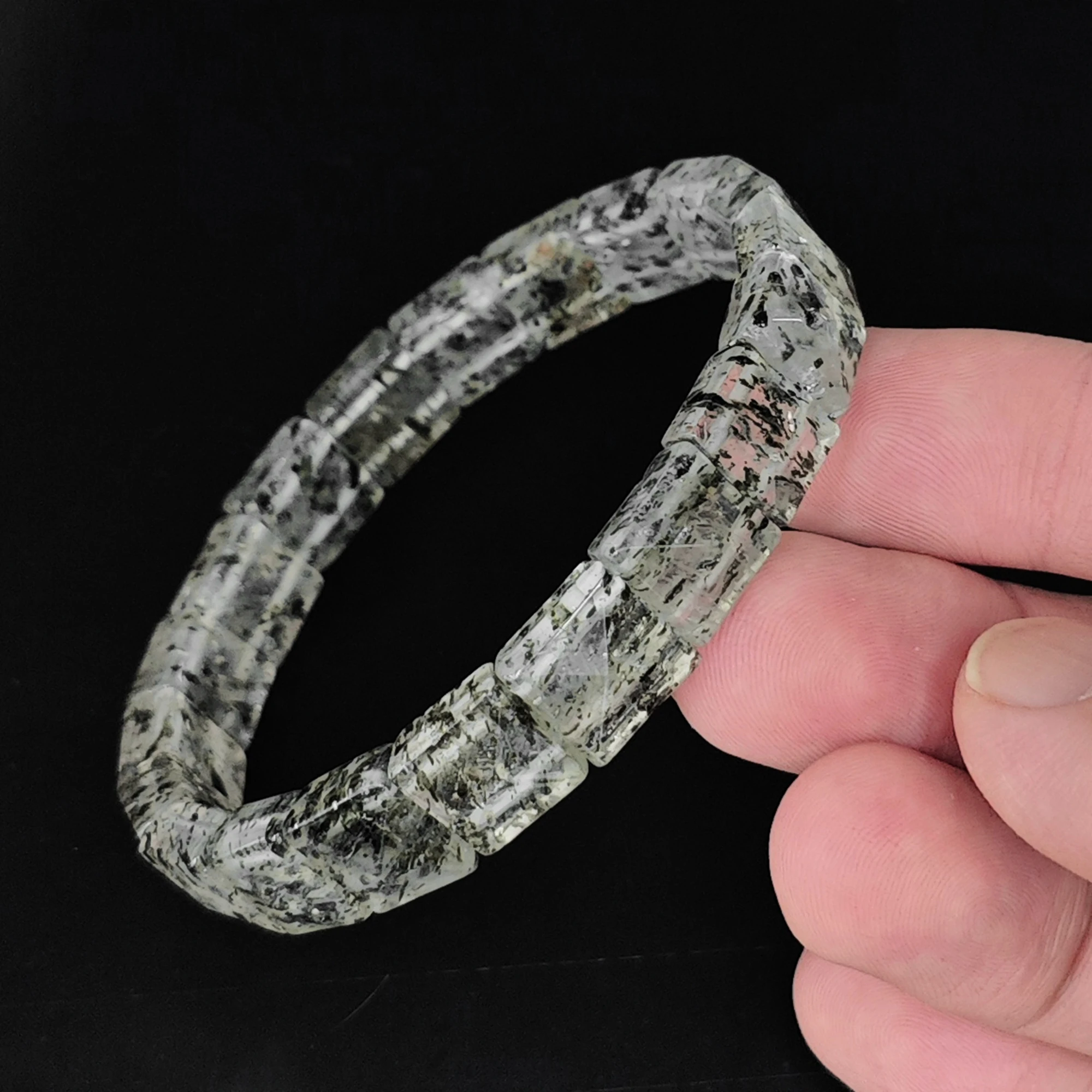 Pyramid Faceted Green Mica Quartz Bracelet 10mm Square Cube Segment Bangle Women Jewelry 17cm
