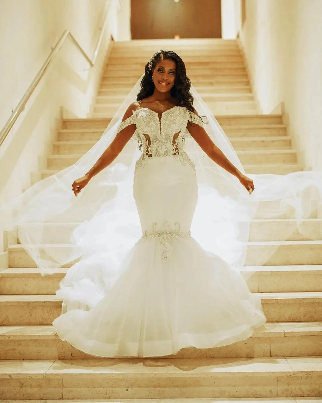 Off The Shoulder African Wedding Dress Black Girls Mermaid Tulle Aso Ebi Women Muslim Bridal Gowns Saudi Arabia Customized 2026