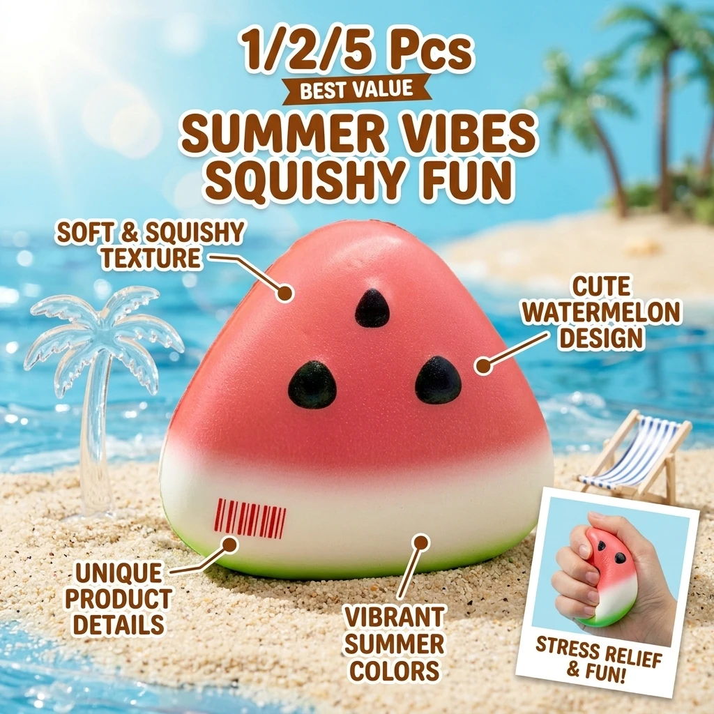 1/2/5pcs Squishy Watermelon Fidget Toy Anti-Stress Slow Rising Fruit Pinch Squeeze Stress Reliever Funny Pressure Reducer Prop