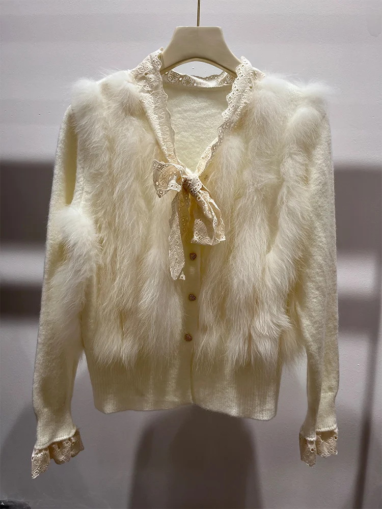 2025年新作 レディース 春秋 カーディガン 天然狐毛 ニット飾り セーター