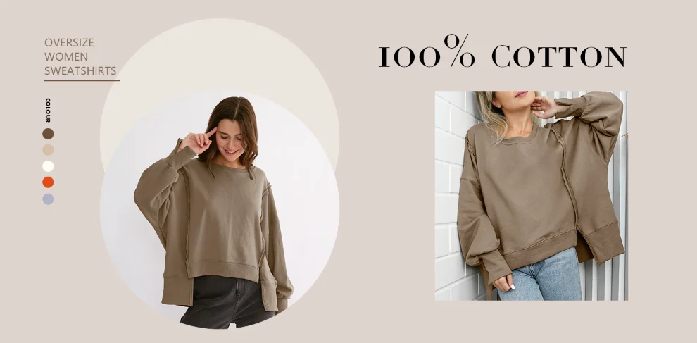 Oversized 100% Cotton Women Sweatshirts Long Sleeve Basic Thin Streetwear Harajuku Pullovers Roupas Femininas