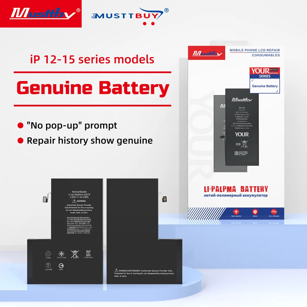 

Musttby High Capacity Genuine Battery for iphone 12 12Pro 12Mini 12ProMax 13 13Pro 13ProMax 13Mini 14 14pro 15 15promax