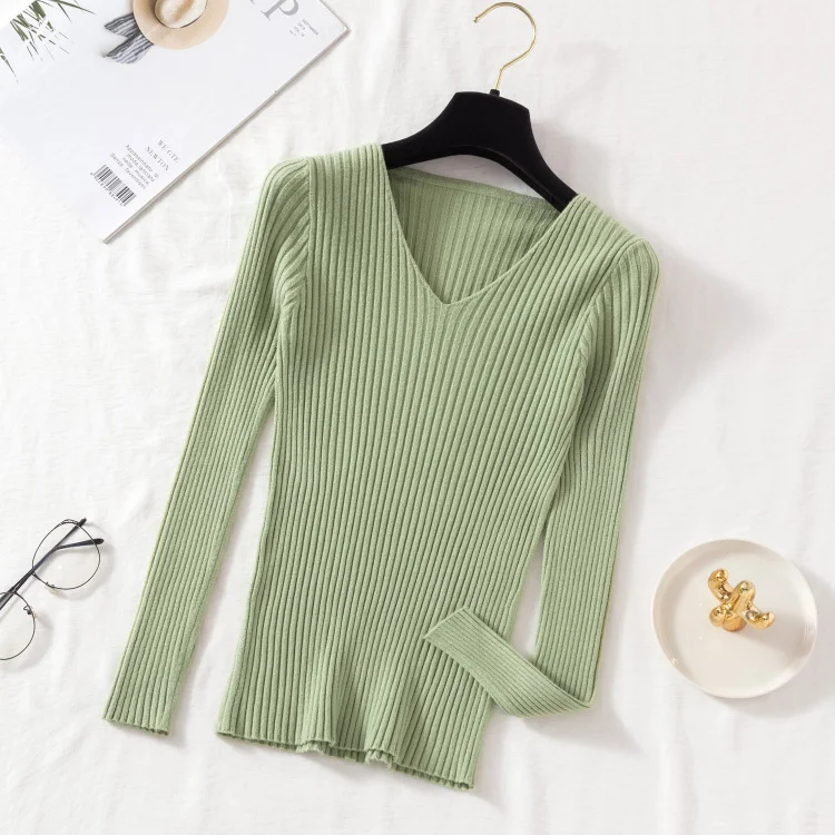 AOSSVIAO Damen Pullover Langarm V-Ausschnitt 3