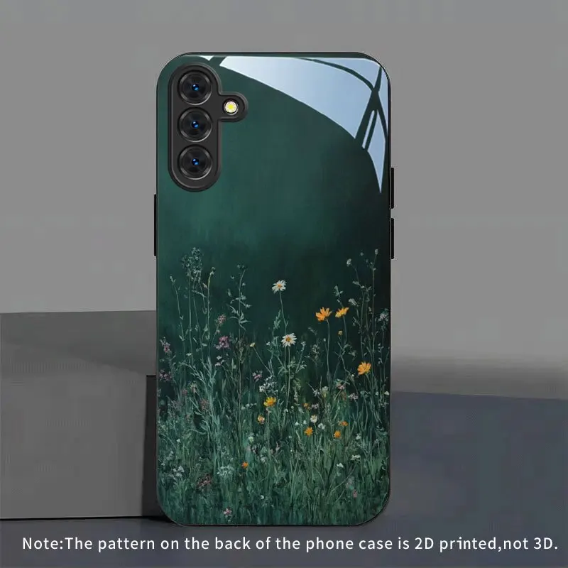 Misty floral patterns s26 ultra case s25 s24 Glass phone case for Samsung Galaxy S26 25 24 23 22 21FE Ultra Plus Drop Proof Case
