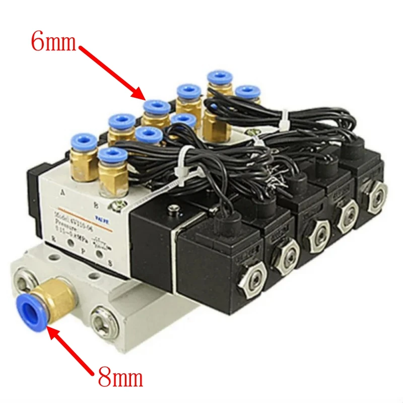 

4V110-06 5 Way Quintuple DC12V/24V/AC 110V/220V Solenoid Valve Mufflers Quick Fittings Base Set