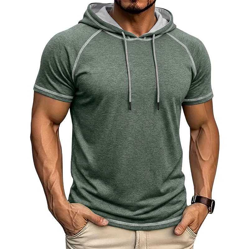 2026 Summer Casual Men's Sports Fitness Men's New Hooded Short Sleeve T-Shirt Top