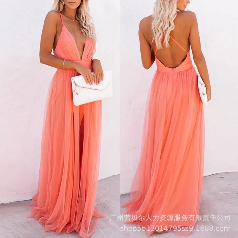 Women Spring Summer Dress V Neck Sleeveless Solid Color Backless Casual Fashion Comfortable Sexy Regular Standard Elegant Dress