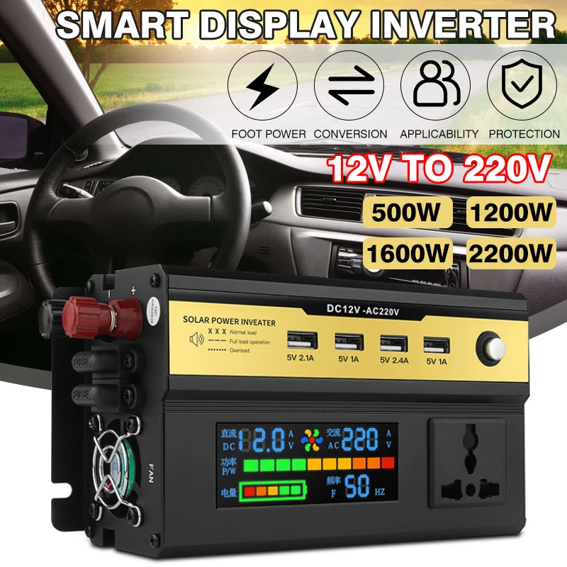 220V 2200W 1600W 1200W 5000W Modified Sine Wave Inverter DC 12V/24V-AC Power Voltage Converter Car Home Outdoor Solar Inverter