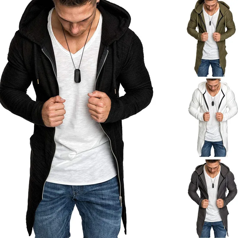 Hoodies Coats Mens New Fashion Autumn Solid Color Long Tuxedo Jacket Sweatshirt for Men Casual Zip Cardigan Trench Coat MY845