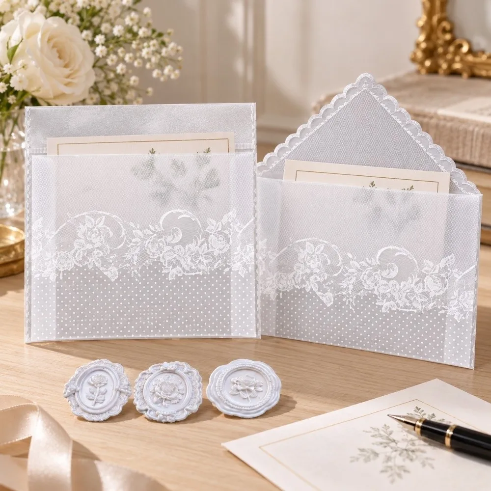 4pcs Per Set Lace Paper Envelope Hollow Paper Material Wedding Invitation Envelopes Transparent Lace Greeting Card Supplies