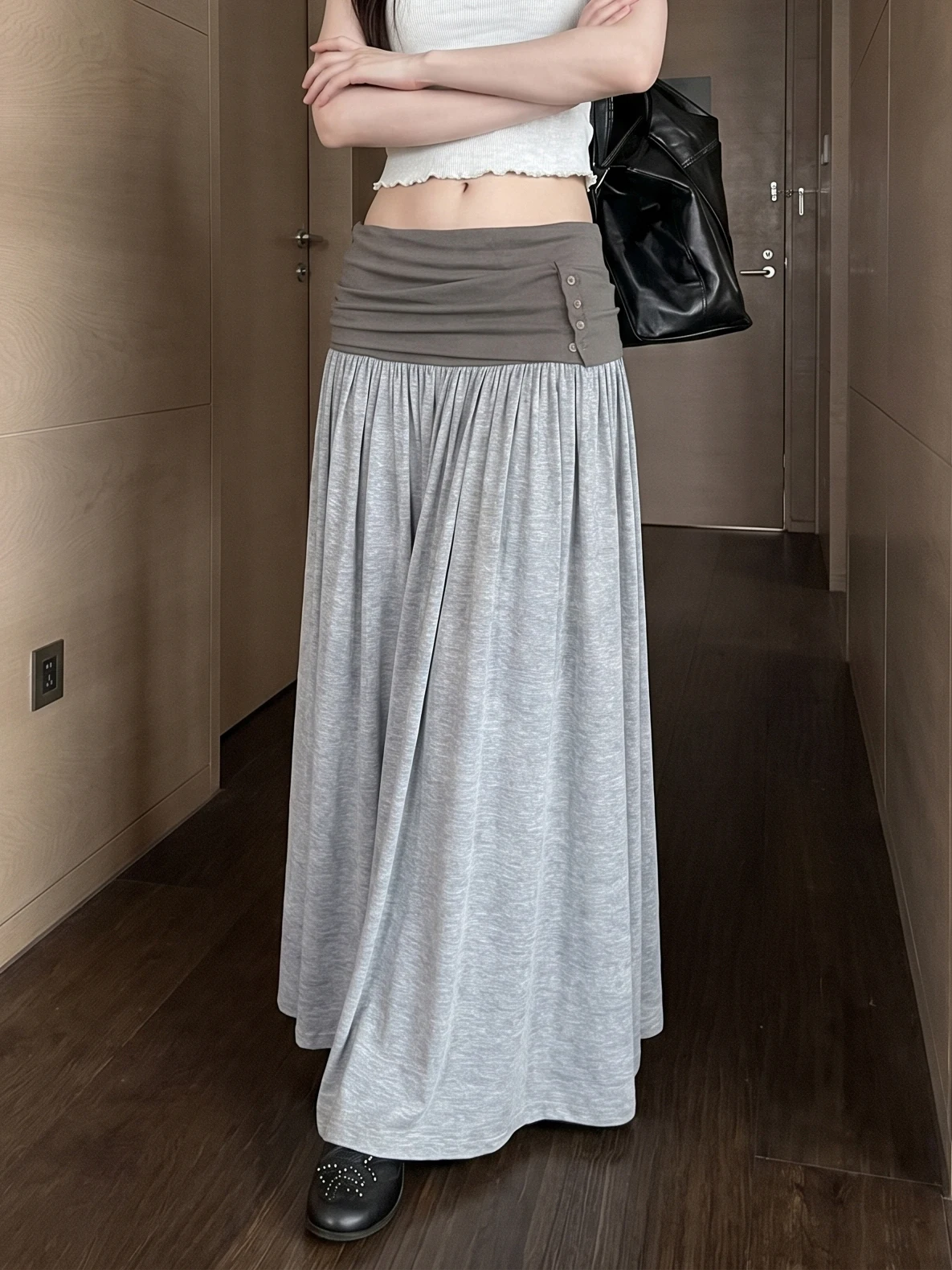 Mid-Length Simple Design Thread  Women's Skirt High Waist A-Line Polyester Skirt Non-Sleeveless Fashionable Skirt