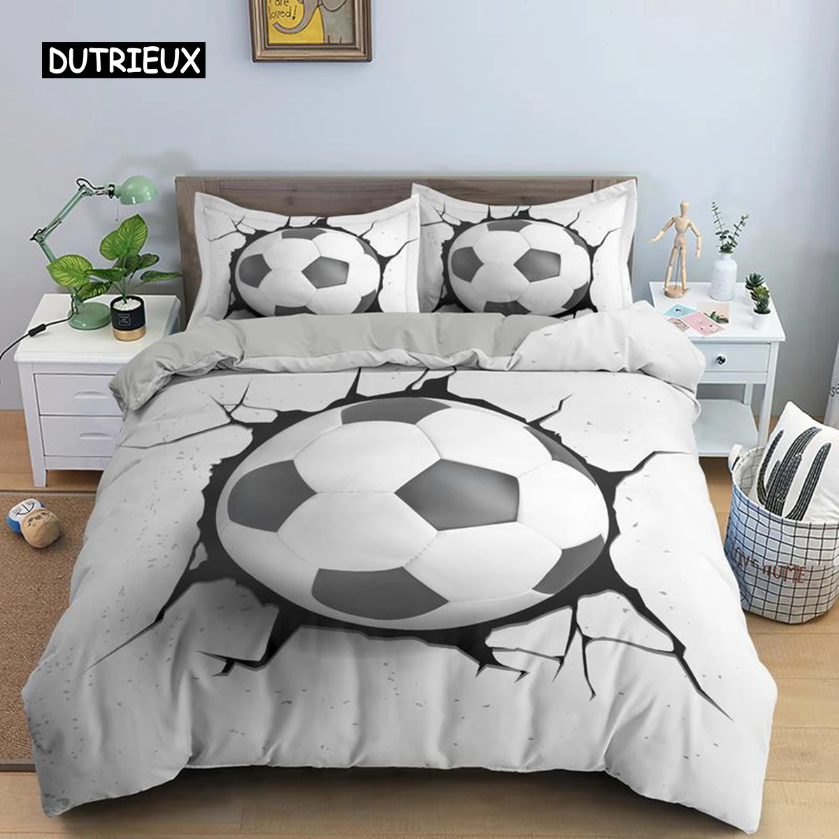 

3D Football Bedding Set Soccer Duvet Cover Pillowcase Polyester Comforter Cover King Queen Full Double Ball Sport Quilt Cover