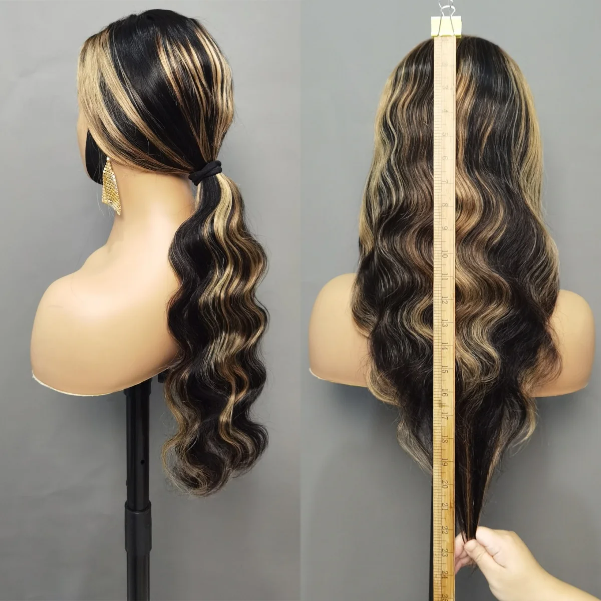 Glueless Body Wave Peruca de cabelo humano, laço transparente, destaque, 5x5 Lace Front, FB 27, pronto para vestir, 20-32"