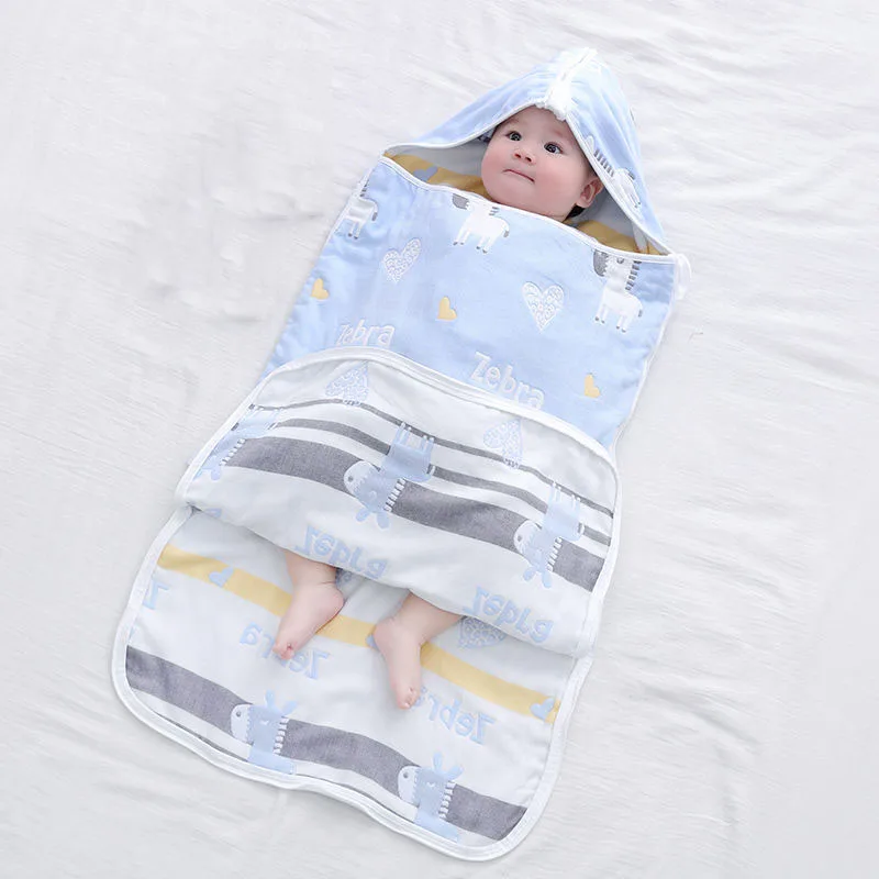 Wiosna jesień cienki śpiworek dla dziecka oddychająca gaza kocyk do wózka noworodki otulacz do przewijania miękkie śpiwory dla niemowląt Cartoon