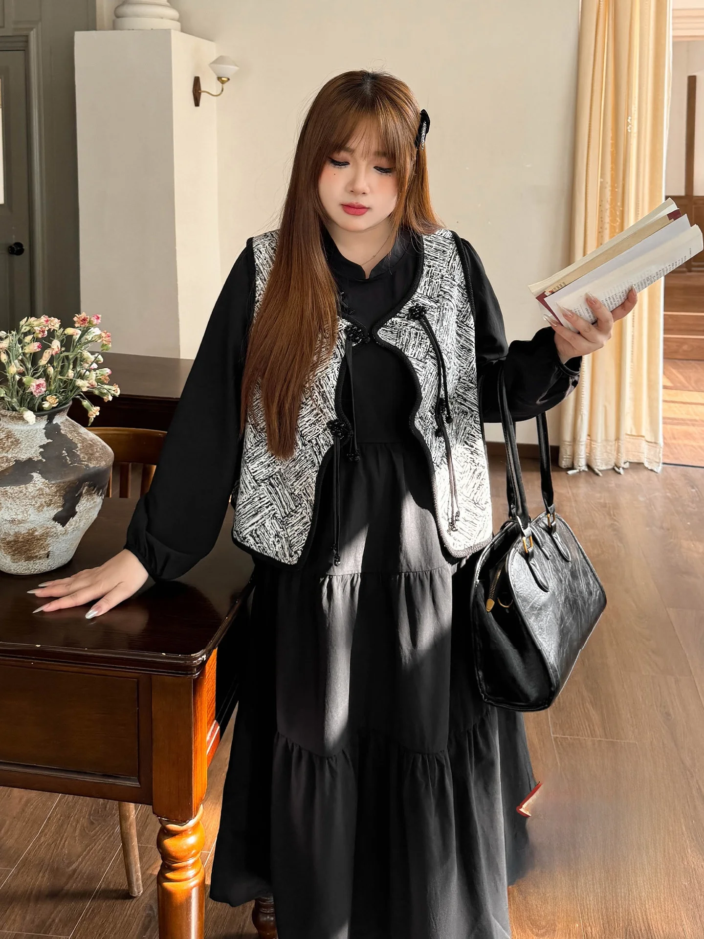 

Ele plus Size Women's Bla Outfit Two-Piece Set Spring Faion Commute Loose Fit Long Sve A-Line Dr