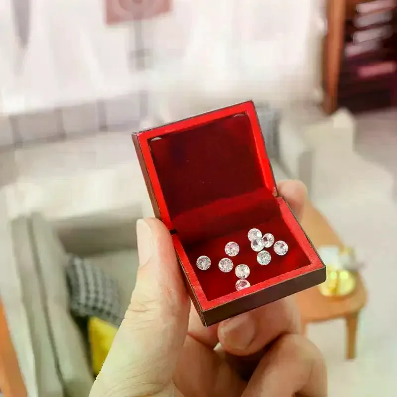 1 세트 빈티지 보석 케이스 1:12 인형 집 미니어처 액세서리 미니 나무 보석 상자 모델 장난감 인형 집 장식용