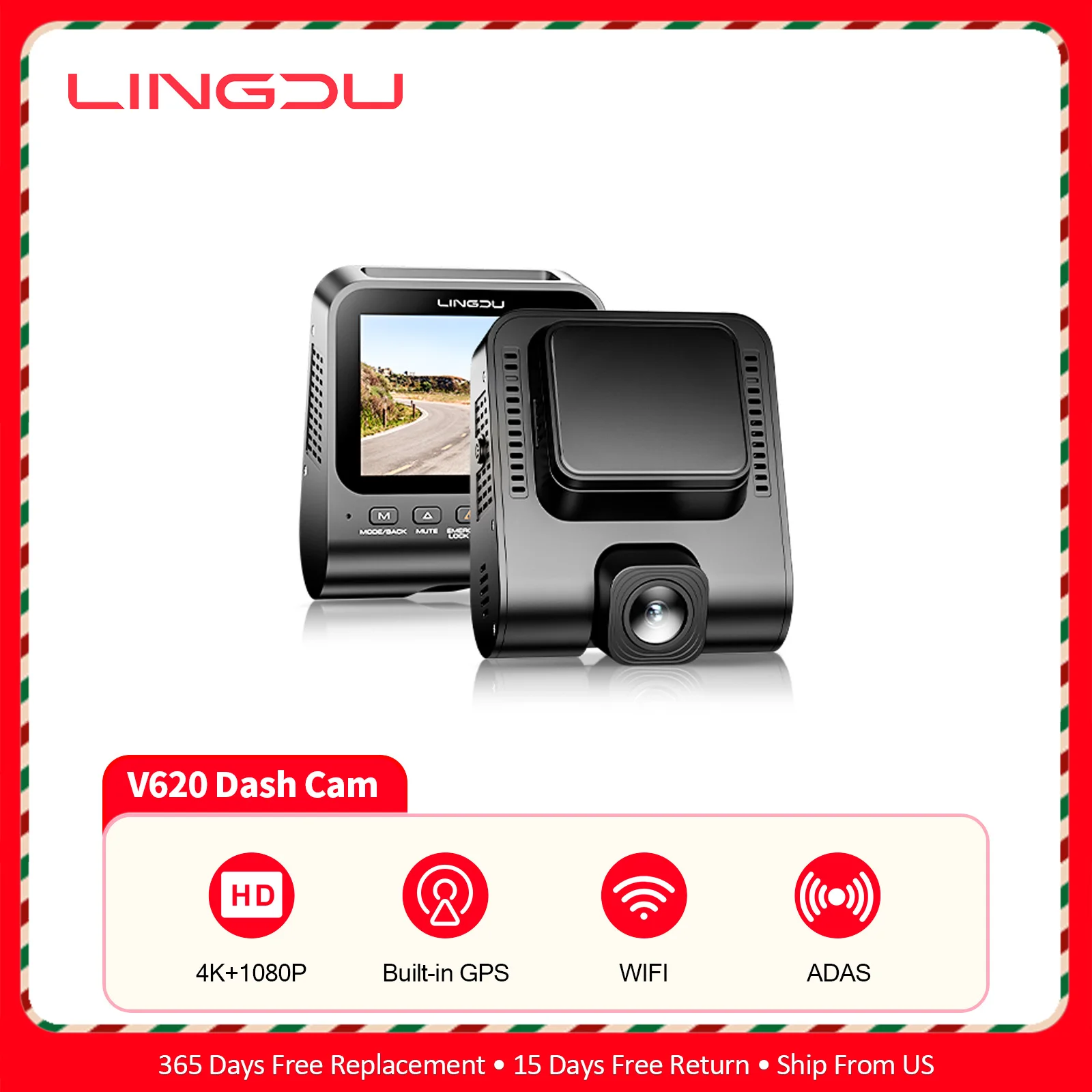 

LINGDU 4K Dash Cam Front and Rear V620 Car Camera WiFi 4K+1080P HDR ADAS GPS Motion Detection 24H Parking Mode Timeline Playback