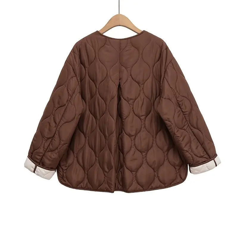 Women's Clothing 2025 Autumn Single Breasted Simple and Versatile Round Neck Long Sleeved Cotton Jacket