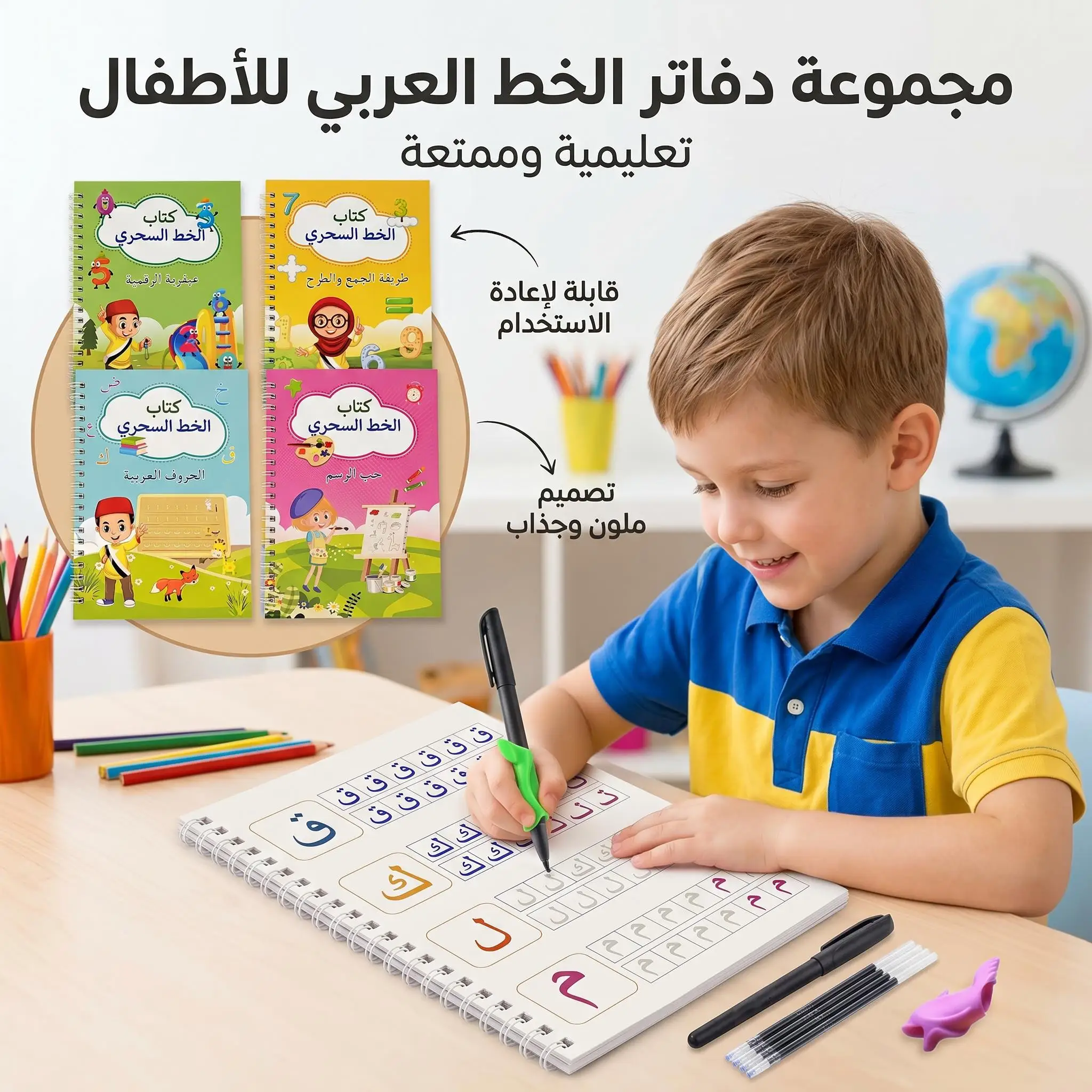 Reusable Magic Practice Copybook Kids Drawing Arabic Calligraphy Handwriting Tracing Book with Pen Preschool Children Students