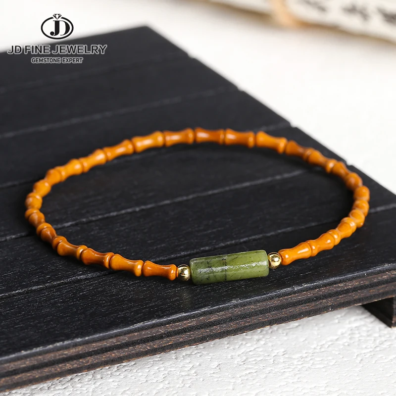 JD Natural Stone Olive Nuclear Bamboo Shape Tube Bracelets Women Fashion Personality Stretch Handmade Thin Bangles Yoga Jewelry