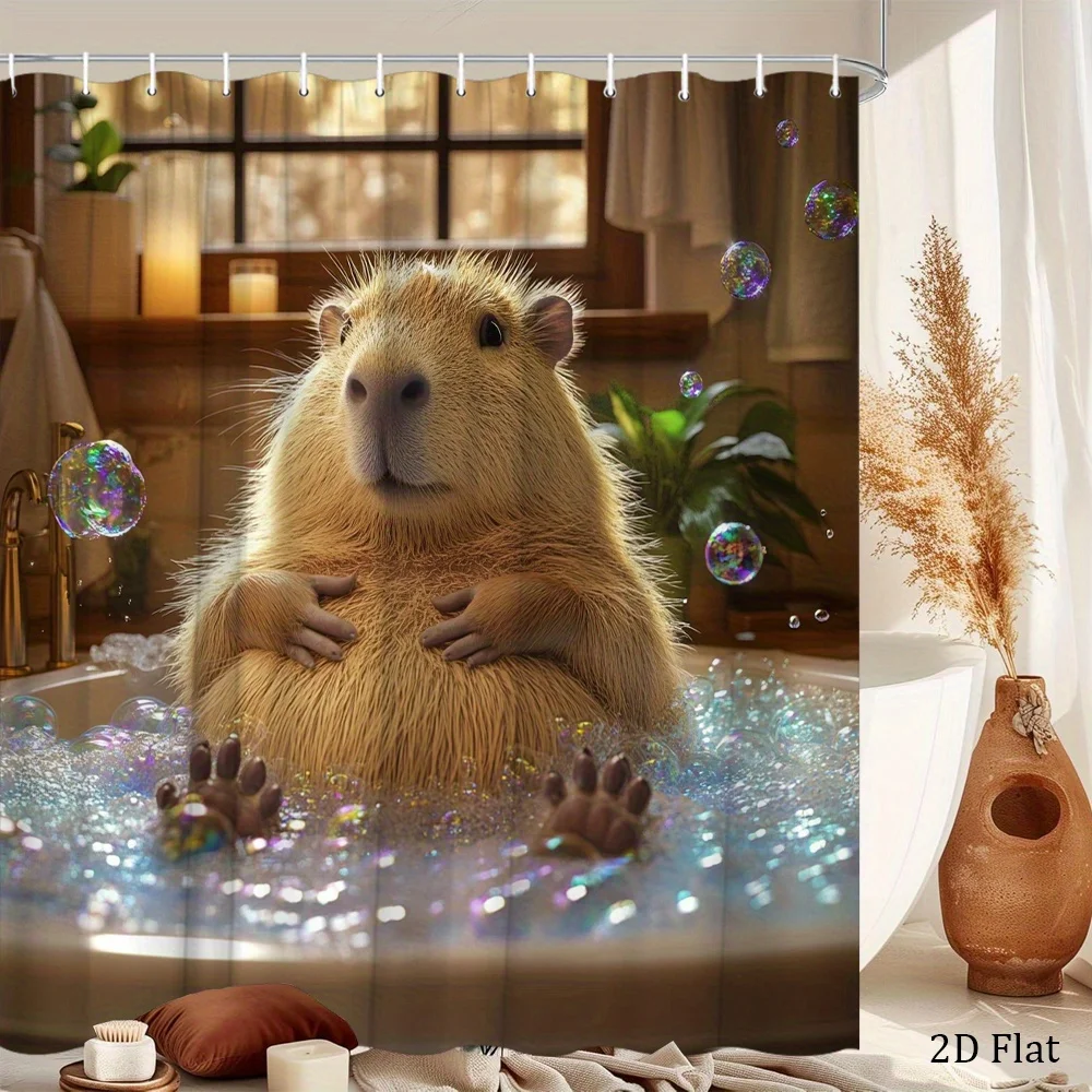 

Waterproof Whimsical Bubble Bath Shower Curtain Hippo Family Novelty Tropical Spa Bathroom Decor Cute Fun Curtain Accessory