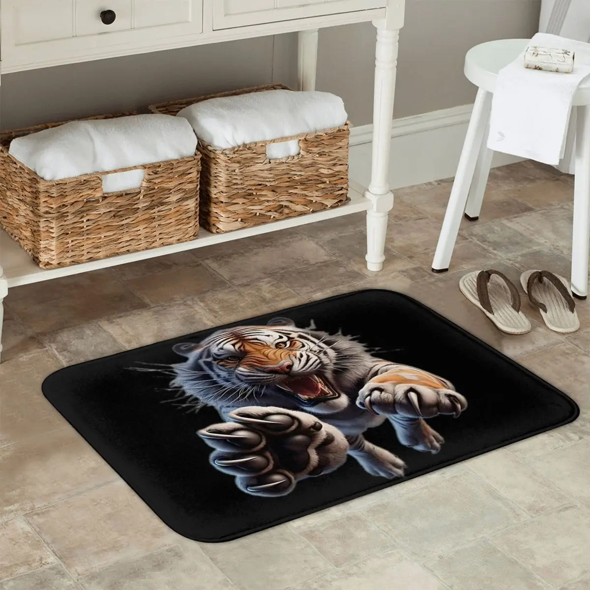 

Противоскользящий коврик с рисунком тигра на Хэллоуин, напольный коврик, ковер для соскабливания песка, коврик для кухни, входа, спальни, коврики для ног