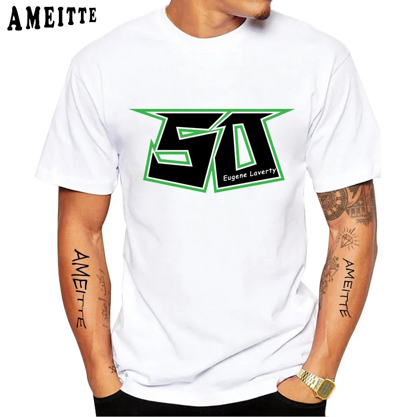 Eugene Laverty Number 50 GP Classic T-Shirt New Men Short Sleeve Boy Adventure Sport Casual White Tops Man Motorcycle Rider Tees