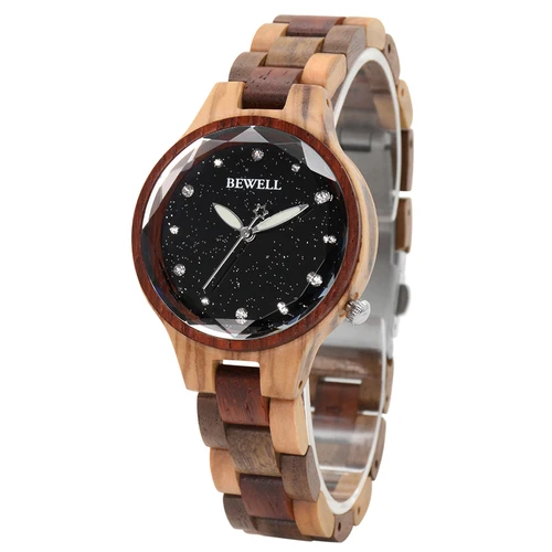 Reloj de pulsera de madera Natural para mujer con superficie de cielo estrellado, hebilla de acero inoxidable, mecanismo japonés, reloj de regalo festivo