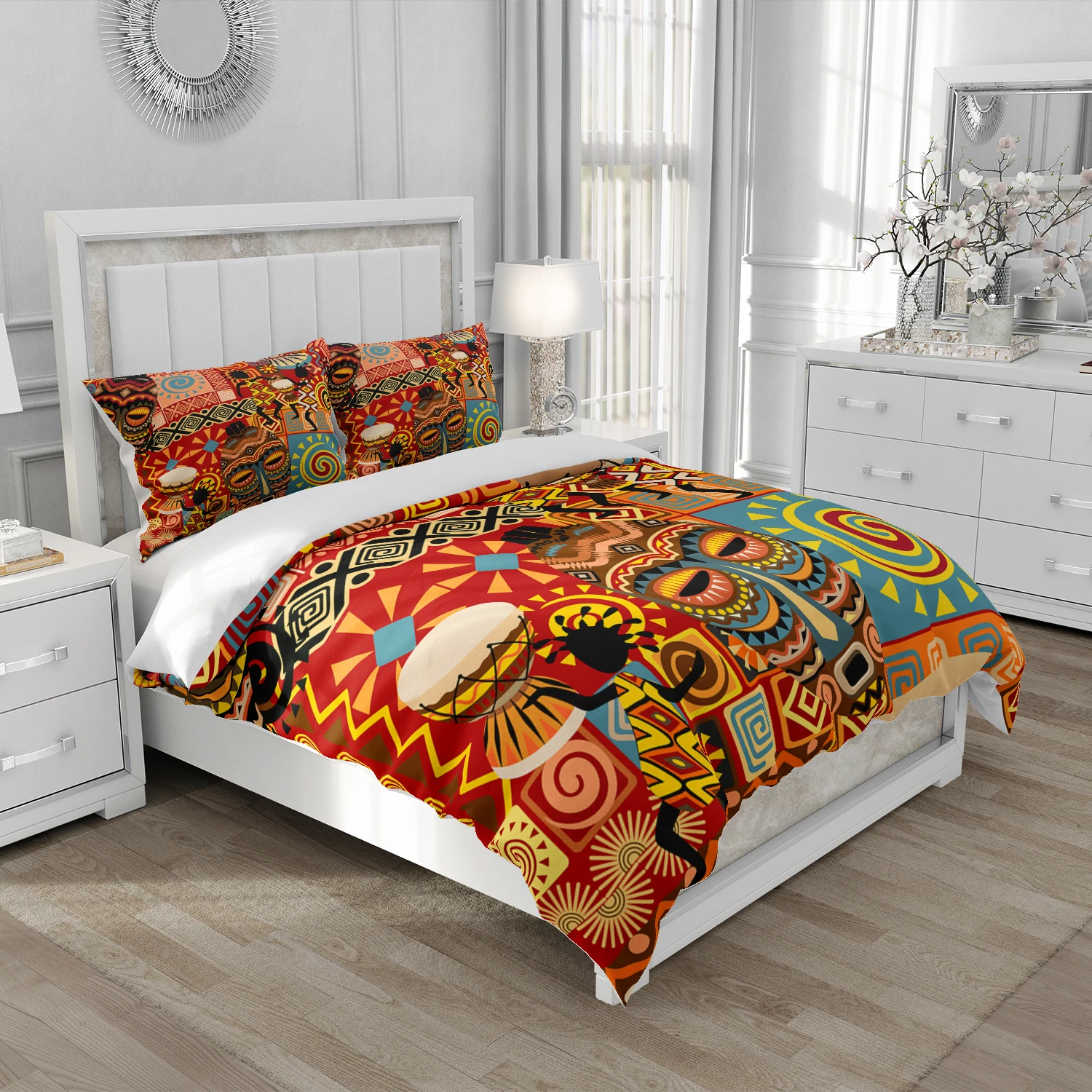 3D Printed Duvet Cover Kit Ultra-fine Fiber Pillowcase 2024 New Wholesale Noble African Elements Colorful And Comfortable Kit