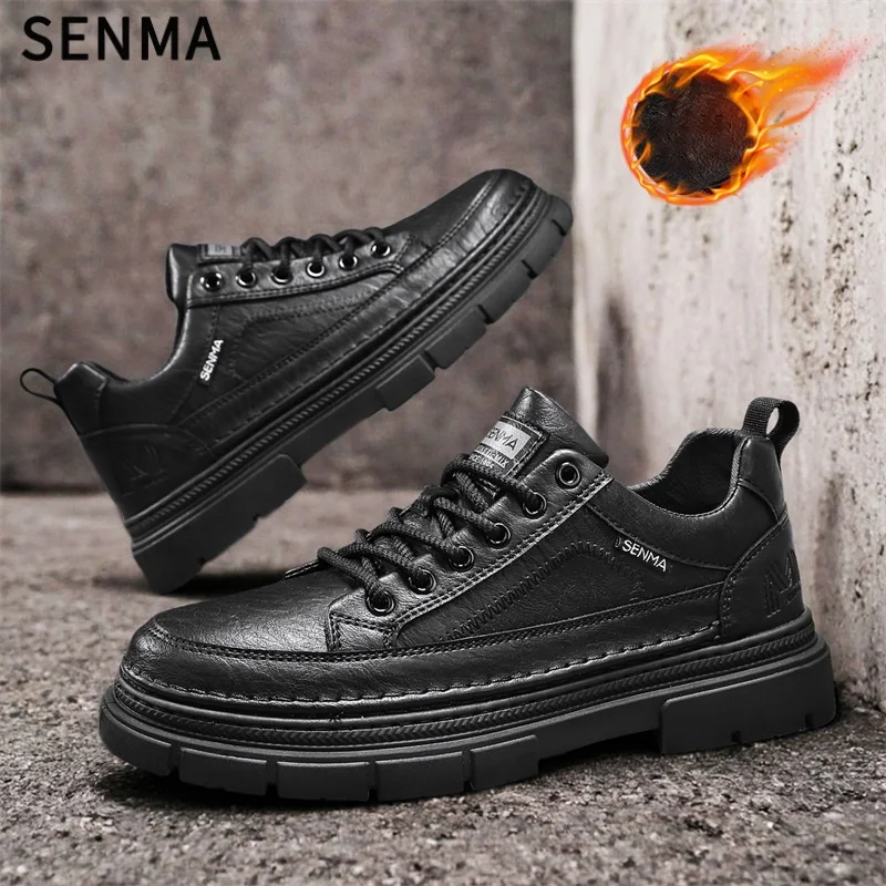 SENMA الشتاء الدافئ الرجال الأحذية مع الفراء الرجال أحذية رياضية موضة الثلوج أحذية الرجال الجلد المدبوغ أحذية من الجلد الشتاء الرجال أحذية ثلج حجم 39-44 #4
