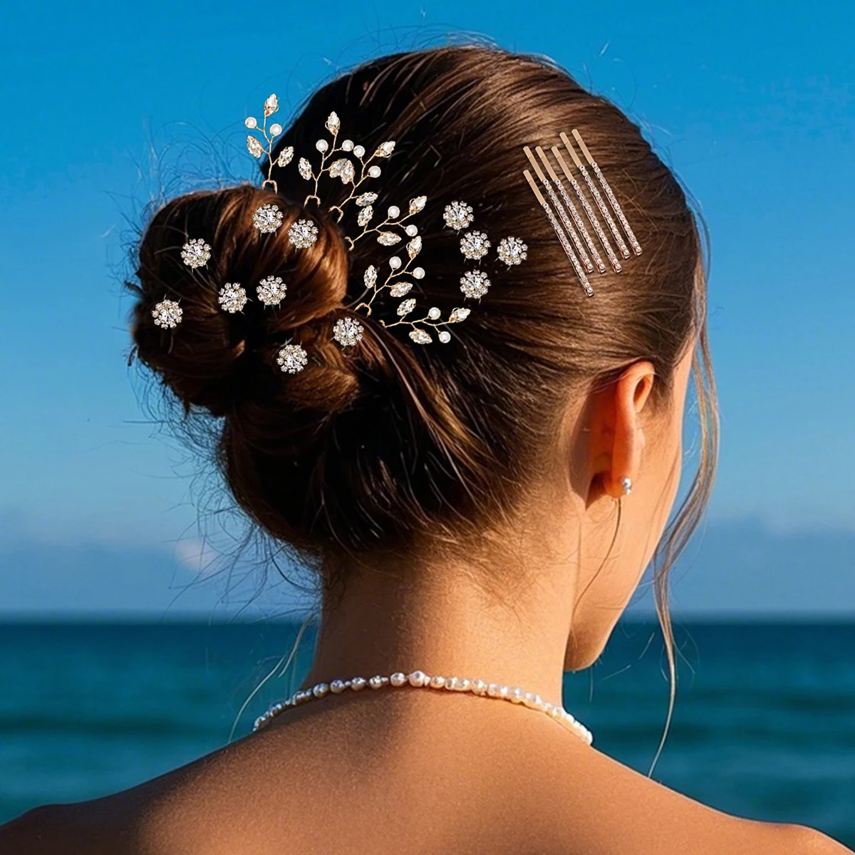 

30pk Gold Luxury Hairpin Hair Clip Set Wholesale Rhinestone Pearl Flower Hairpin for Women Bridal Wedding Dress Up Headpieces