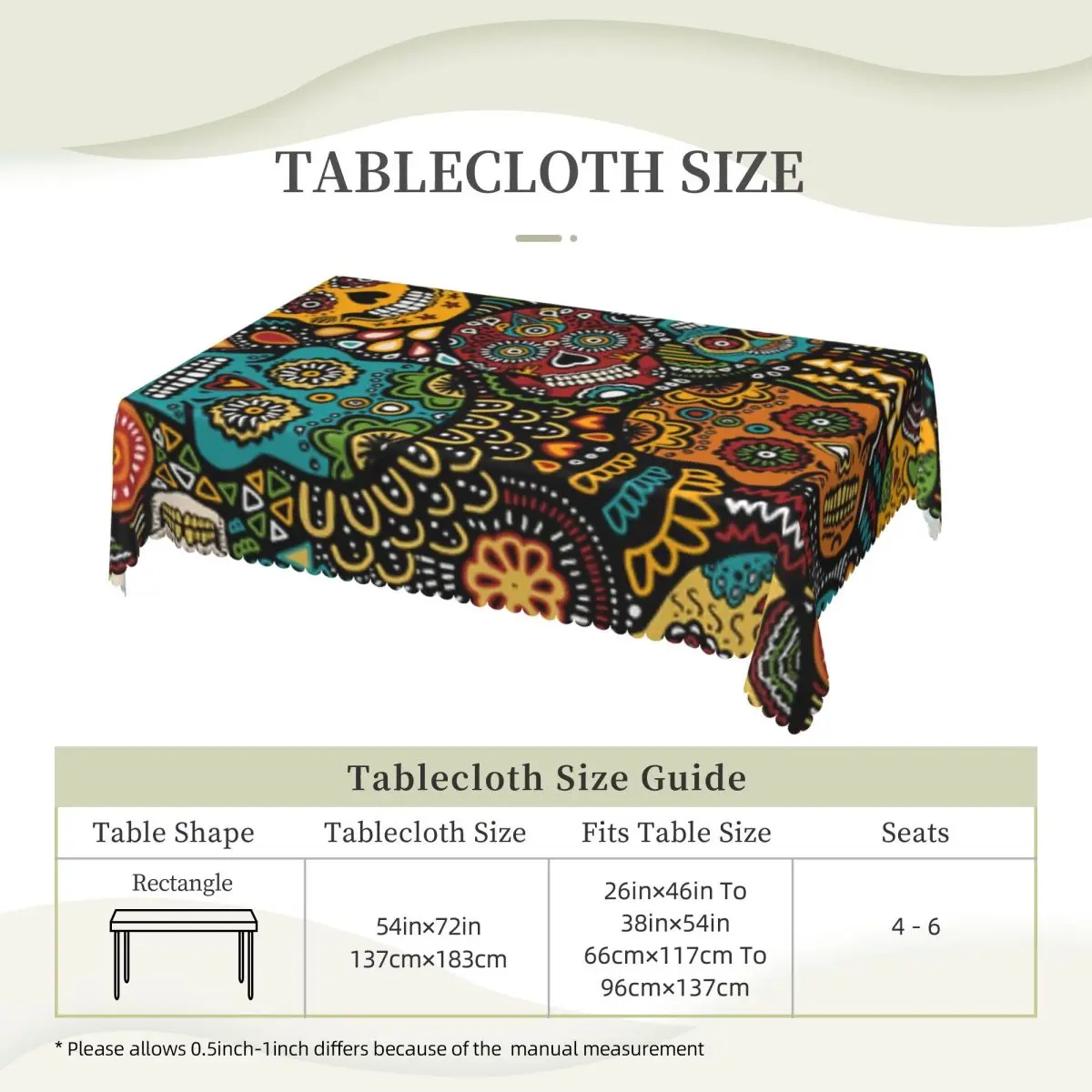 Calaveras Sugar Skull Customized Rectangular Tablecloth Waterproof Table Cover for Dining Events Table Cloth
