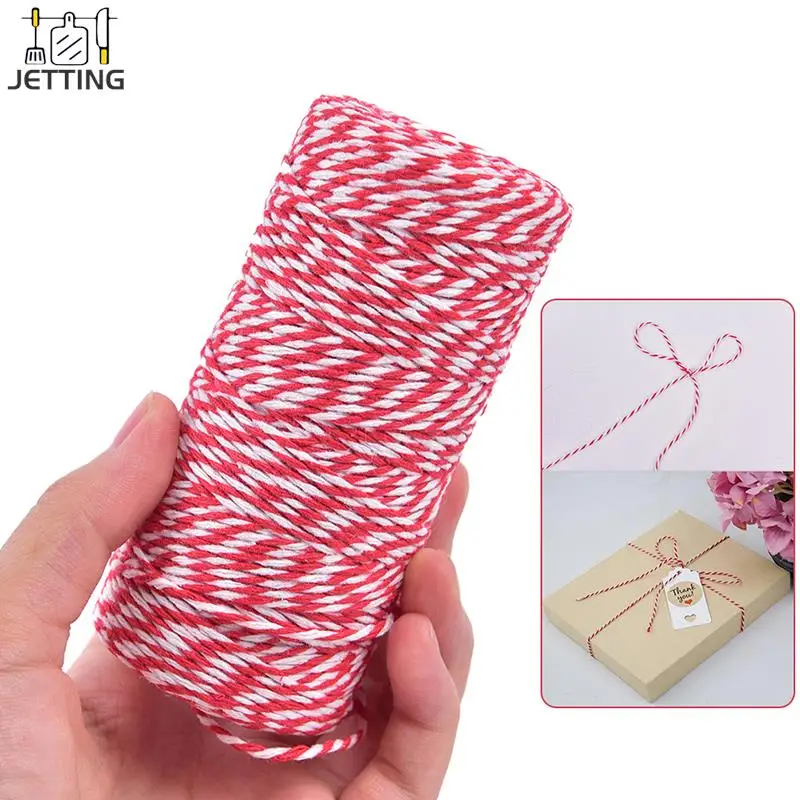 100m/Roll (Red+White) Cotton Bakers Twine String Cord Cotton Rope Cotton Cord Bottle Gift Box Decor Craft Diameter 2mm