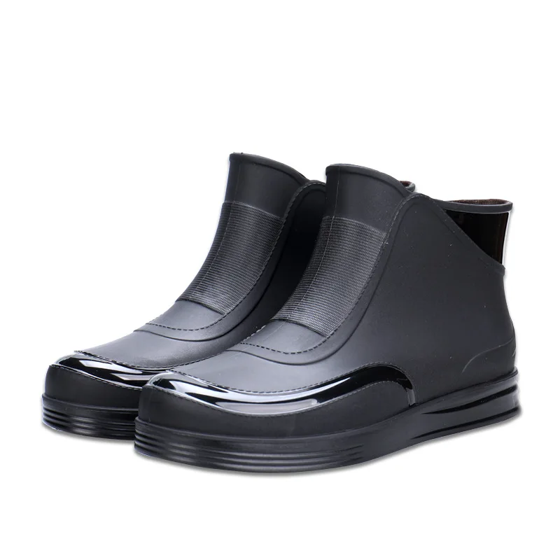 Men's Ankle Rain Boots Fashion Short Tube Waterproof Non-Slip Flat Kitchen Shoes Safety Work Water Shoes